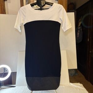 White House Black Market Sheath Dress Womens 0 Colorblock Short Sleeve Midi NEW